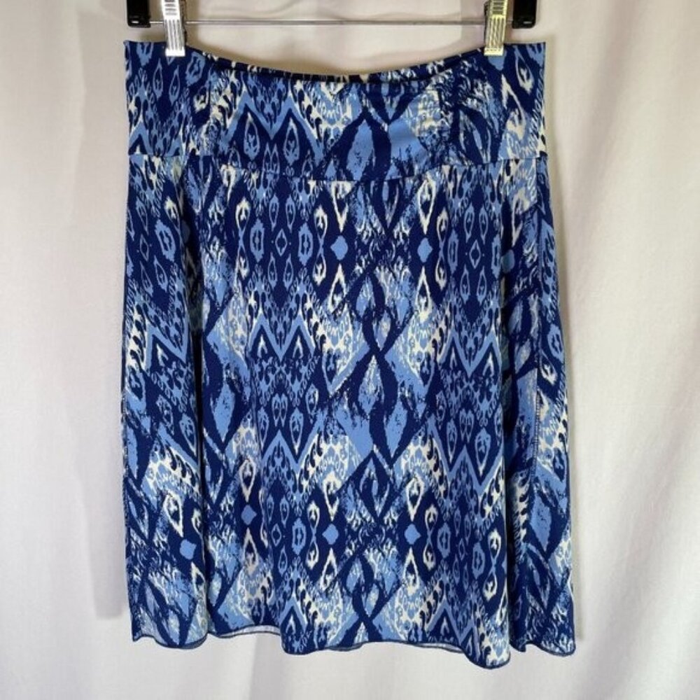 Tranquility by Colorado Clothing Jersey Knit Skirt Aztec Blue White Print Size M